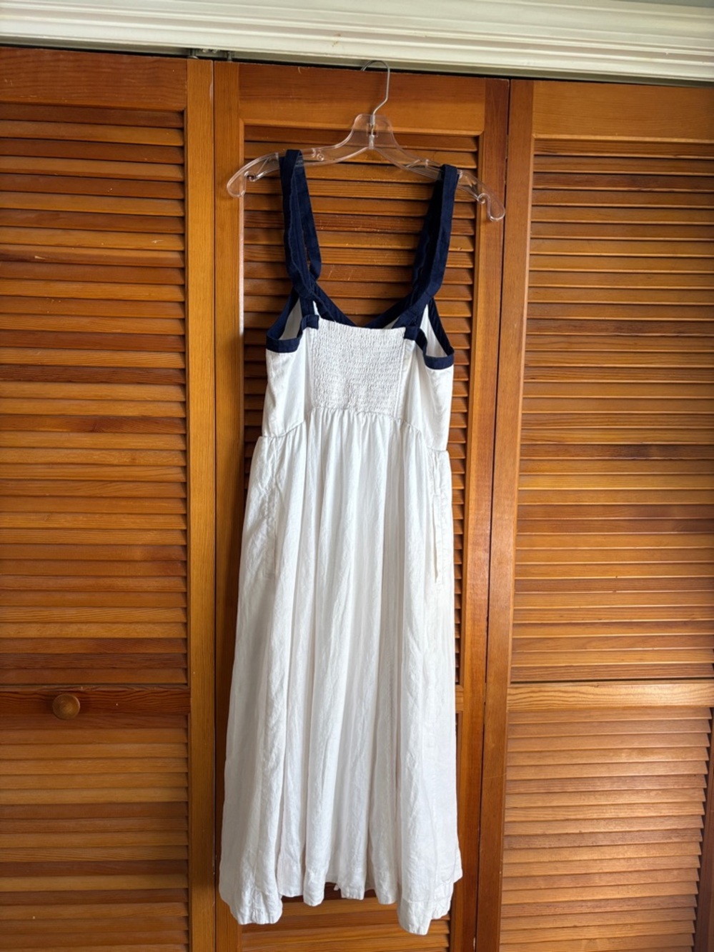 Maeve Strappy Button-Front White Midi Button-Front Dress with Navy Straps Sz 8 - Picture 9 of 16